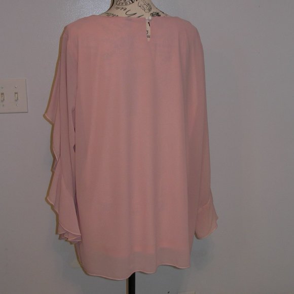 Anggrek Women's New XL Blouse Top Dusty Rose Pink Ruffled Long Sleeves Tags - Picture 5 of 13